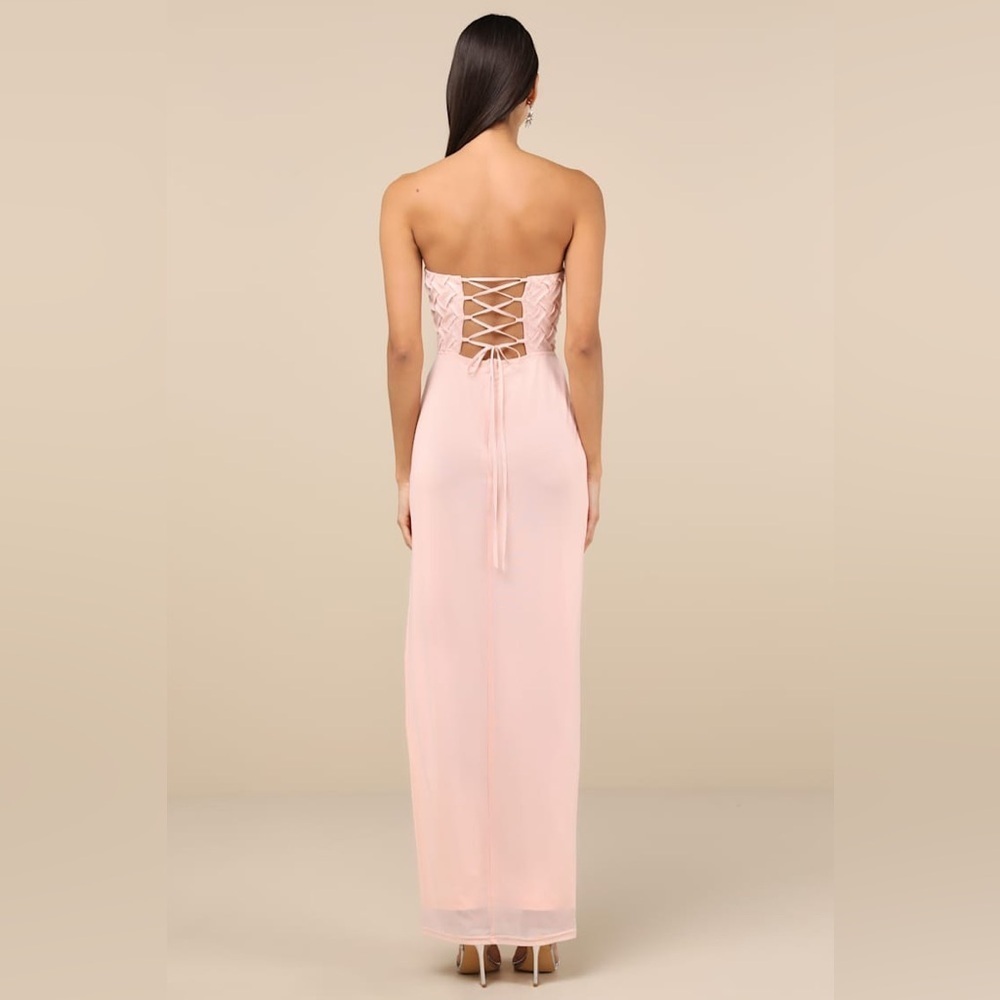 LULU’S STUNNING CONCEPT MESH RHINESTONE STRAPLESS MAXI DRESS - Picture 2 of 16